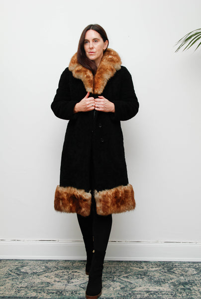 Stunning 1970s Black Sheepskin Coat – Gothic Bohemian Maxi- Penny Lane