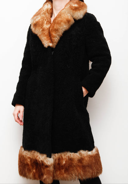 Stunning 1970s Black Sheepskin Coat – Gothic Bohemian Maxi- Penny Lane