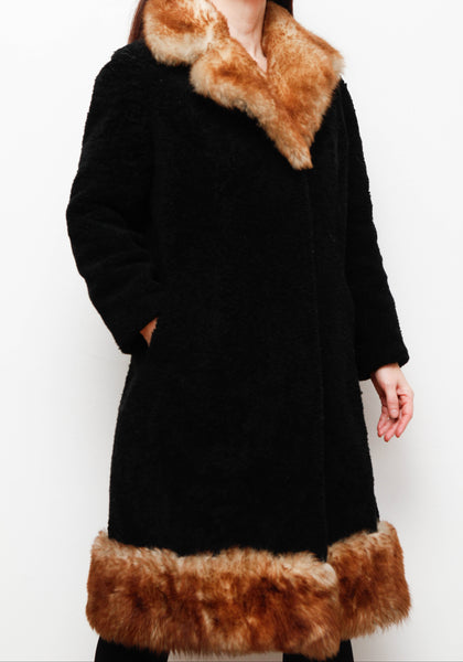 Stunning 1970s Black Sheepskin Coat – Gothic Bohemian Maxi- Penny Lane