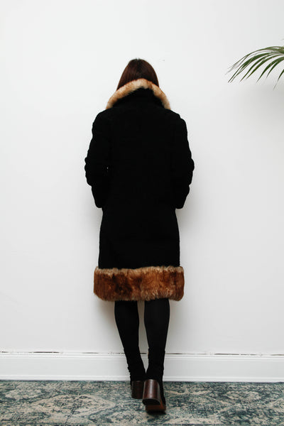 Stunning 1970s Black Sheepskin Coat – Gothic Bohemian Maxi- Penny Lane