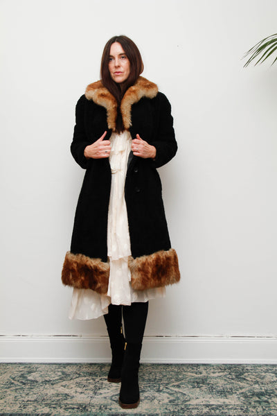 Stunning 1970s Black Sheepskin Coat – Gothic Bohemian Maxi- Penny Lane