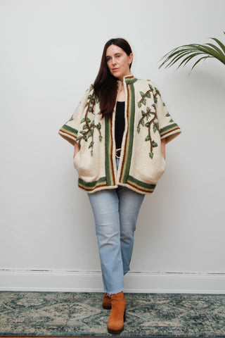 Vintage Dobrilla Wool Cardigan – Scenic Hand-Knit Yugoslavian 1980s Sirogojno Wide Sleeve Sweater