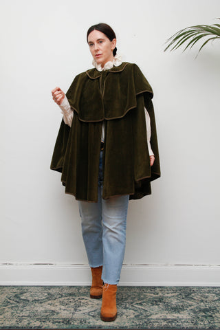 Vintage Layered Cotton Cord Cape – Khaki Shoulder Cape Overlay, Rare Laura Ashley