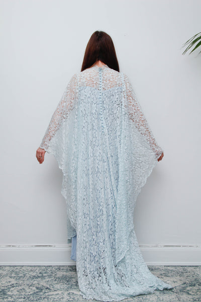 1970s Vintage Blue Lace Kaftan Dress – Wedding & Evening Gown