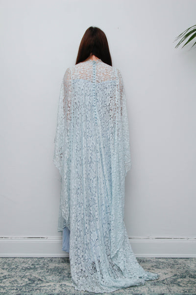 1970s Vintage Blue Lace Kaftan Dress – Wedding & Evening Gown