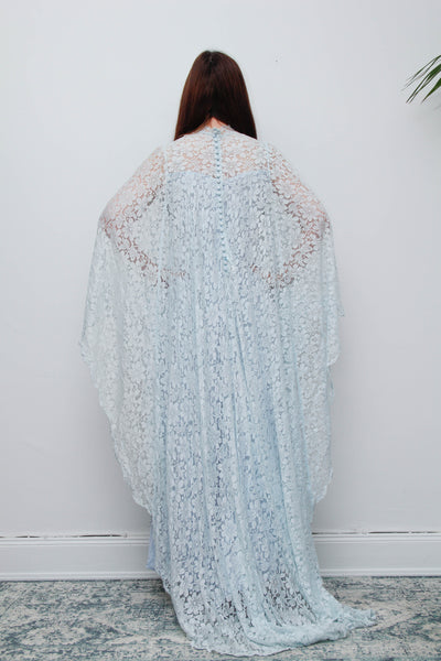 1970s Vintage Blue Lace Kaftan Dress – Wedding & Evening Gown