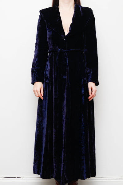 1930s Vintage Deep Blue Velvet Dress – Gothic Statement