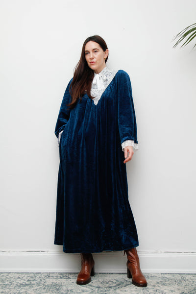 1970s Vintage Prairie Velvet Dress – Gothic Maxi Dress