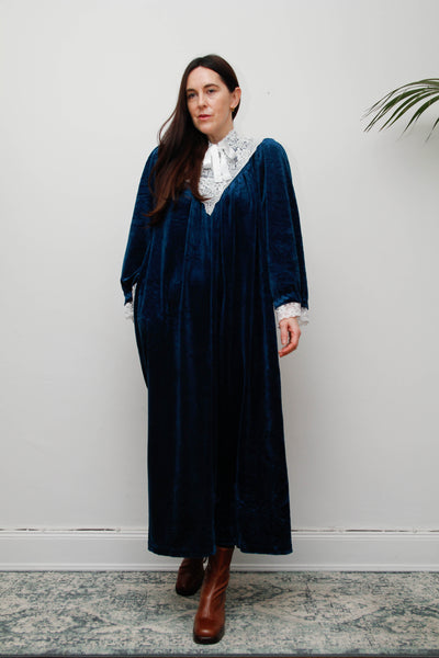 1970s Vintage Prairie Velvet Dress – Gothic Maxi Dress
