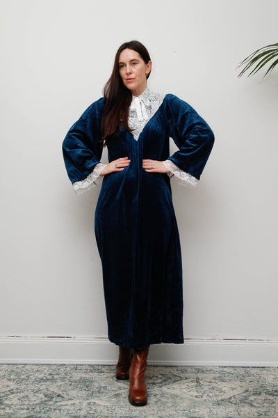 1970s Vintage Prairie Velvet Dress – Gothic Maxi Dress