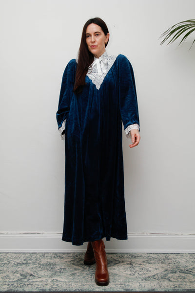 1970s Vintage Prairie Velvet Dress – Gothic Maxi Dress