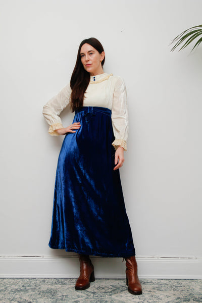 Vintage Velvet Dress – Cream & Royal Blue, Gothic Festive Style