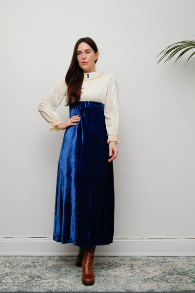 Vintage Velvet Dress – Cream & Royal Blue, Gothic Festive Style