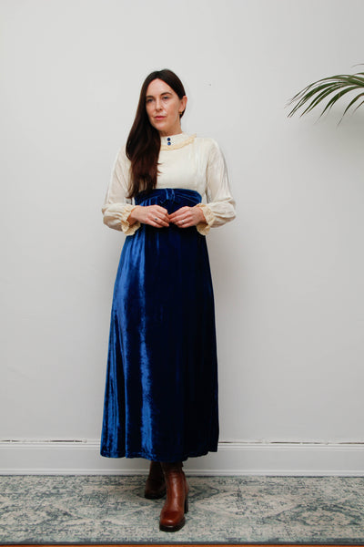 Vintage Velvet Dress – Cream & Royal Blue, Gothic Festive Style