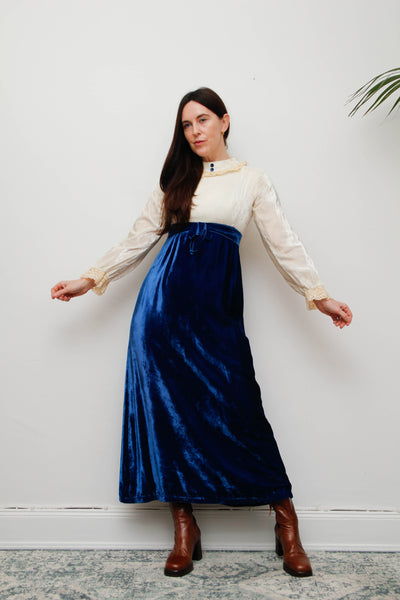 Vintage Velvet Dress – Cream & Royal Blue, Gothic Festive Style
