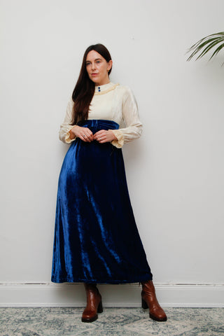 Vintage Velvet Dress – Cream & Royal Blue, Gothic Festive Style