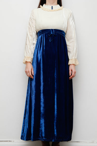 Vintage Velvet Dress – Cream & Royal Blue, Gothic Festive Style