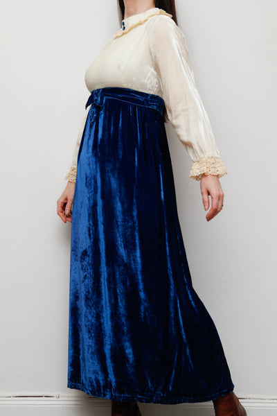 Vintage Velvet Dress – Cream & Royal Blue, Gothic Festive Style