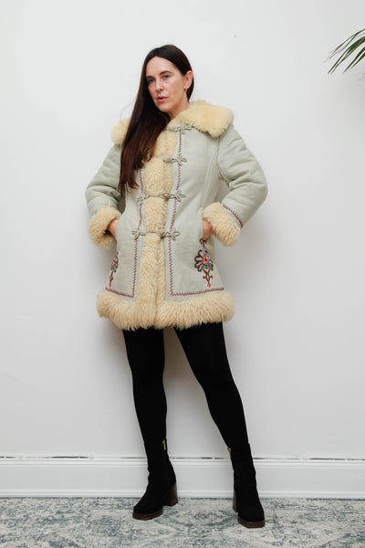 Vintage 70s Zakopane Embroidered Sheepskin Coat – Polish Folklore Bohemian Gem