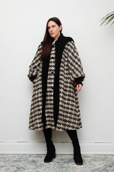 Vintage 1980s Checked Wool Coat – Poet Sleeve Bohemian Swing Jacket