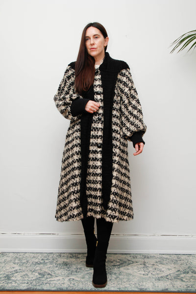 Vintage 1980s Checked Wool Coat – Poet Sleeve Bohemian Swing Jacket