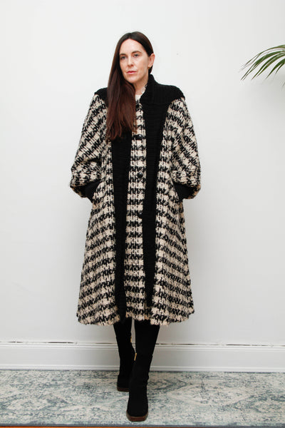 Vintage 1980s Checked Wool Coat – Poet Sleeve Bohemian Swing Jacket