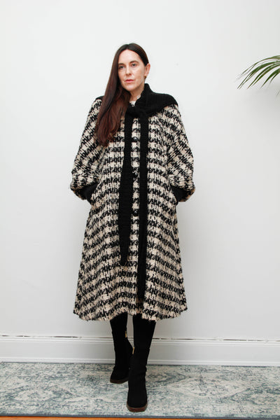 Vintage 1980s Checked Wool Coat – Poet Sleeve Bohemian Swing Jacket