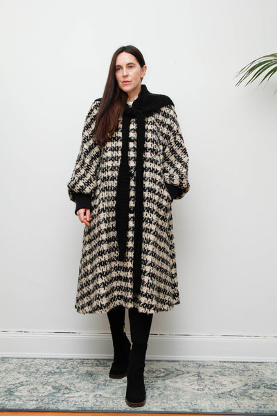 Vintage 1980s Checked Wool Coat – Poet Sleeve Bohemian Swing Jacket