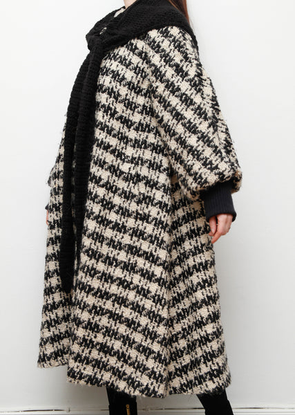 Vintage 1980s Checked Wool Coat – Poet Sleeve Bohemian Swing Jacket