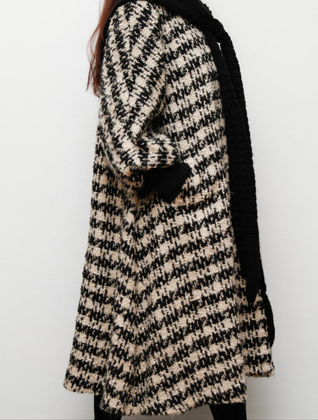 Vintage 1980s Checked Wool Coat – Poet Sleeve Bohemian Swing Jacket