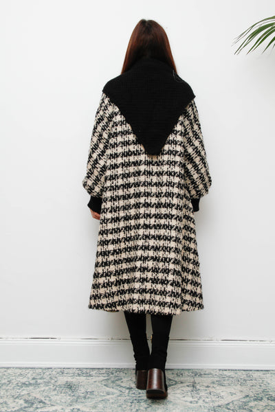 Vintage 1980s Checked Wool Coat – Poet Sleeve Bohemian Swing Jacket