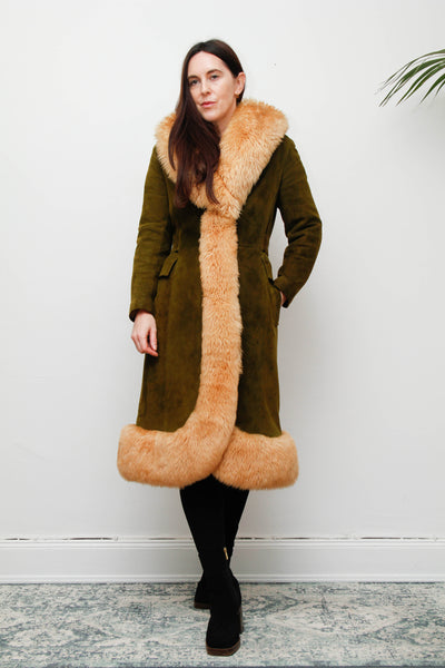 Vintage Green Olive Suede Sheepskin Coat – Rare Gothic Princess Style