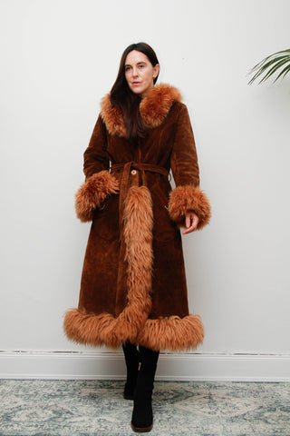 Vintage  Suede Sheepskin Fur Princess Maxi Coat