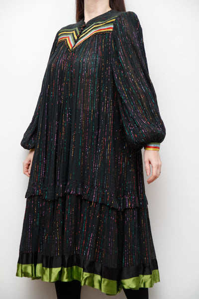 Rare Vintage Indian Cotton Gauze Dress with Balloon Sleeves