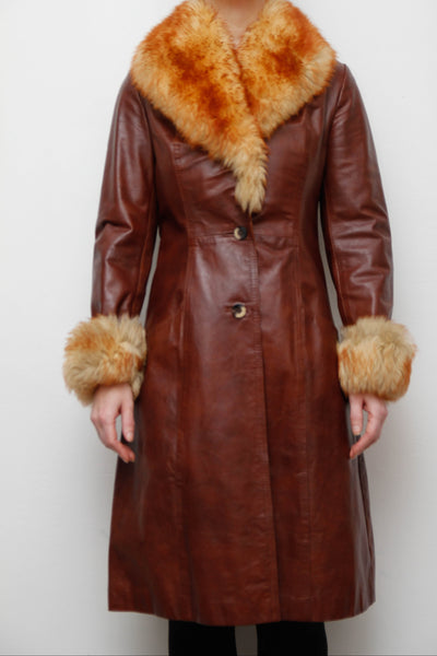 Original 1970s Afghan Sheepskin Penny Lane Coat in Classic Brown