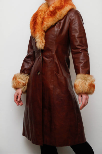 Original 1970s Afghan Sheepskin Penny Lane Coat in Classic Brown