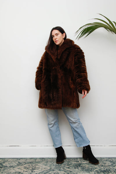 Rare 1970s Chocolate Brown Shearling Coat with Oversized Collar