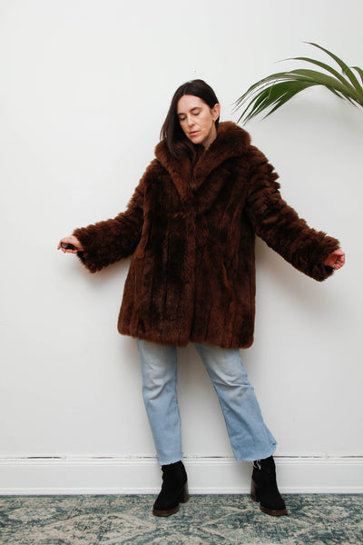 Rare 1970s Chocolate Brown Shearling Coat with Oversized Collar