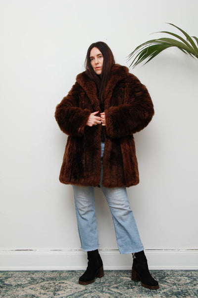 Rare 1970s Chocolate Brown Shearling Coat with Oversized Collar