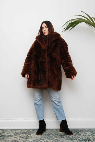 Rare 1970s Chocolate Brown Shearling Coat with Oversized Collar