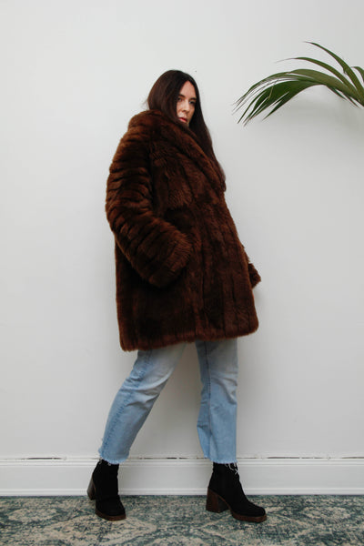 Rare 1970s Chocolate Brown Shearling Coat with Oversized Collar