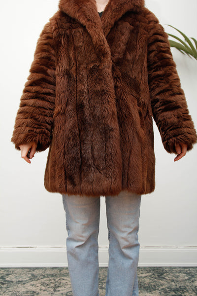 Rare 1970s Chocolate Brown Shearling Coat with Oversized Collar