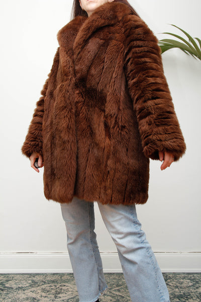 Rare 1970s Chocolate Brown Shearling Coat with Oversized Collar