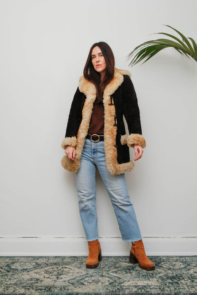 1970s Cream Sheepskin Fur Coat with Duffle Buttons