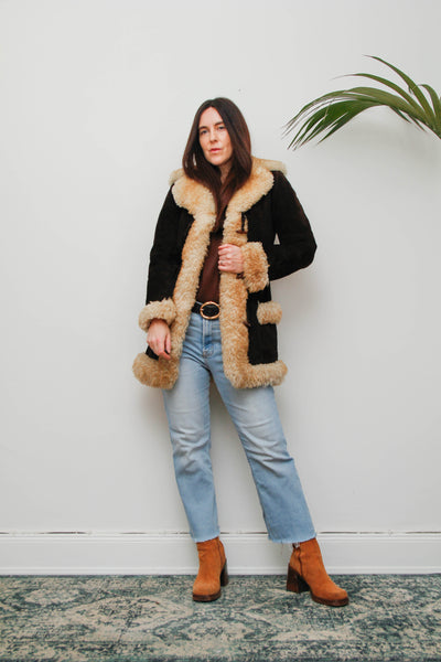 1970s Cream Sheepskin Fur Coat with Duffle Buttons