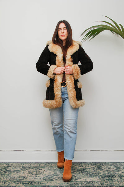 1970s Cream Sheepskin Fur Coat with Duffle Buttons