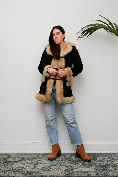 1970s Cream Sheepskin Fur Coat with Duffle Buttons