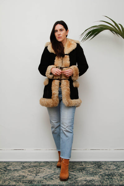 1970s Cream Sheepskin Fur Coat with Duffle Buttons