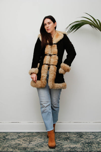 1970s Cream Sheepskin Fur Coat with Duffle Buttons