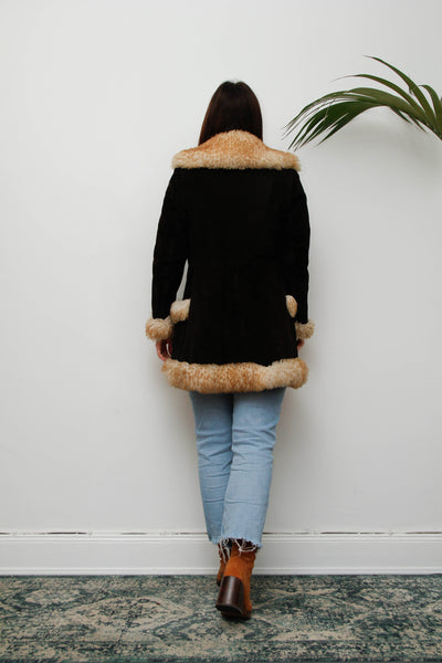 1970s Cream Sheepskin Fur Coat with Duffle Buttons